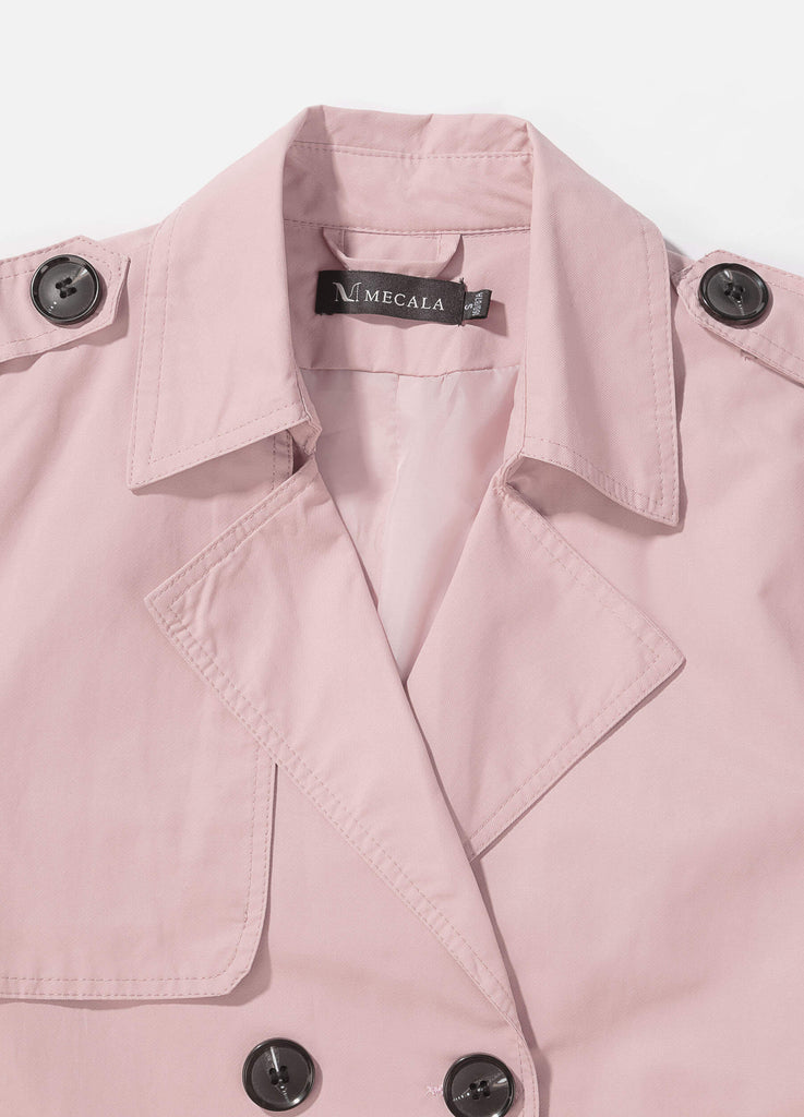 MECALA Women's Fall Double Breasted Buckle Belted Pink Trench Coat
