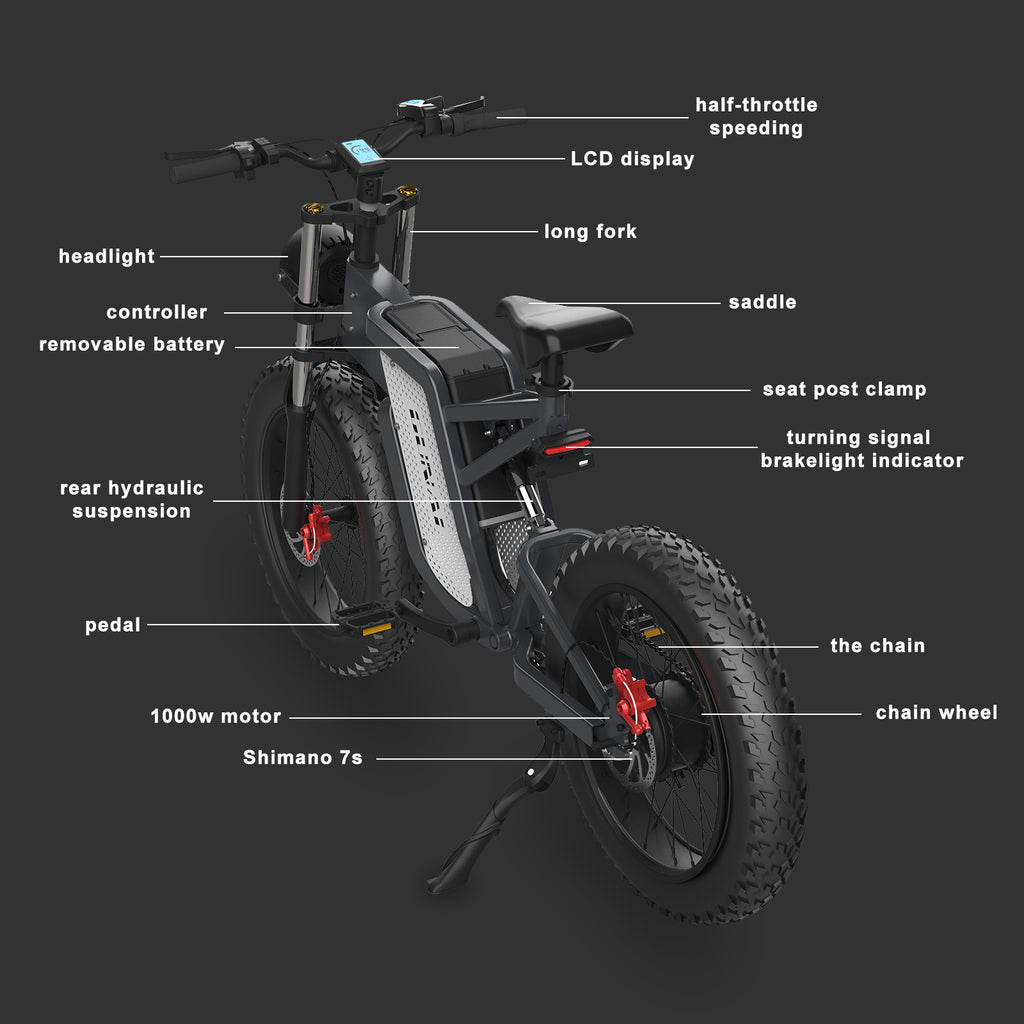 Gunai - Vélo électrique MX25 50KM/H Roue 20 pouces Puissance 1000W 25Ah  Noir - Vélo électrique - Rue du Commerce