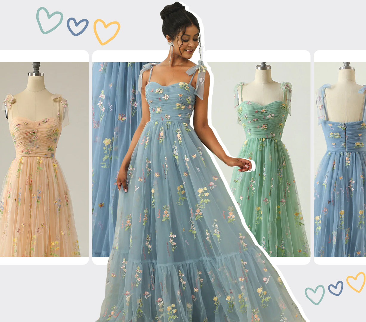 Sky Blue Embroidery Long Prom Dress