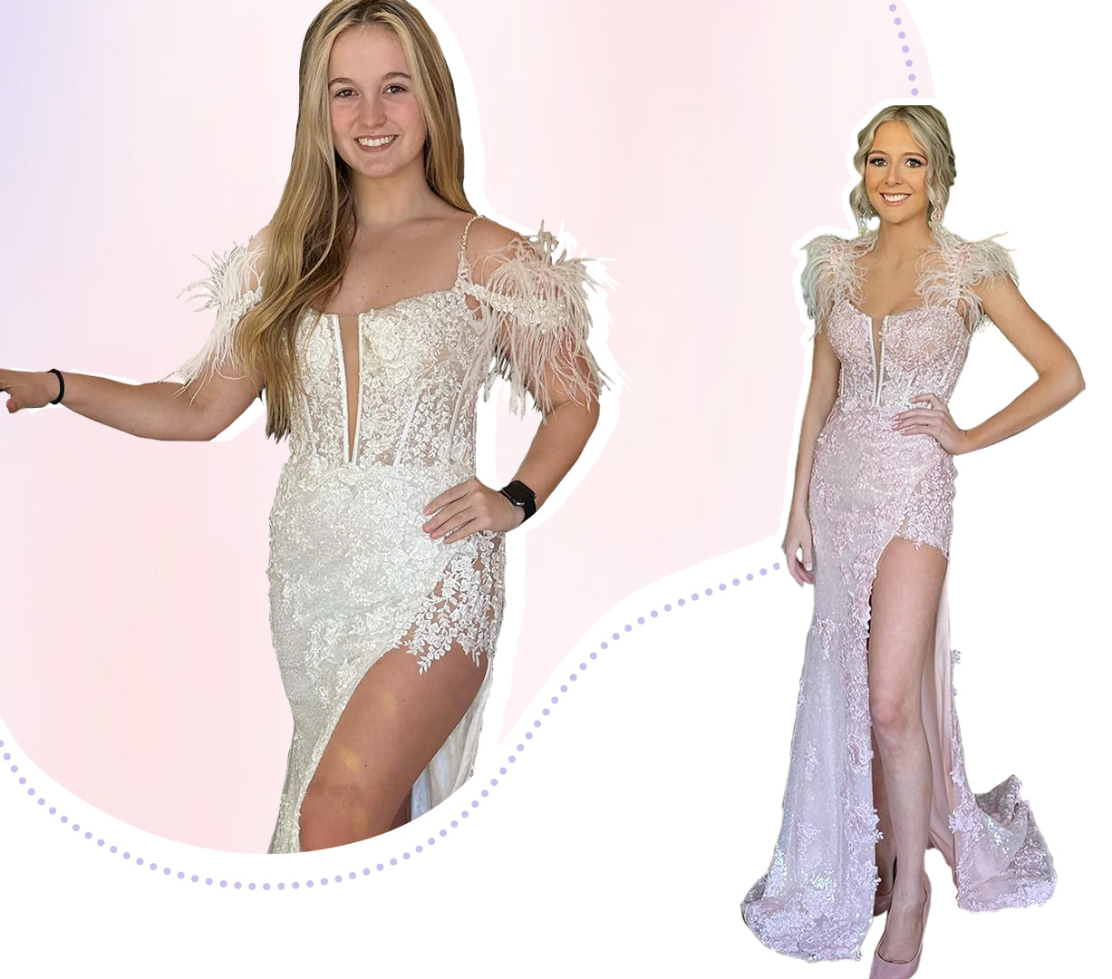 Lavender Appliques Mermaid Prom Dress with Feathers
