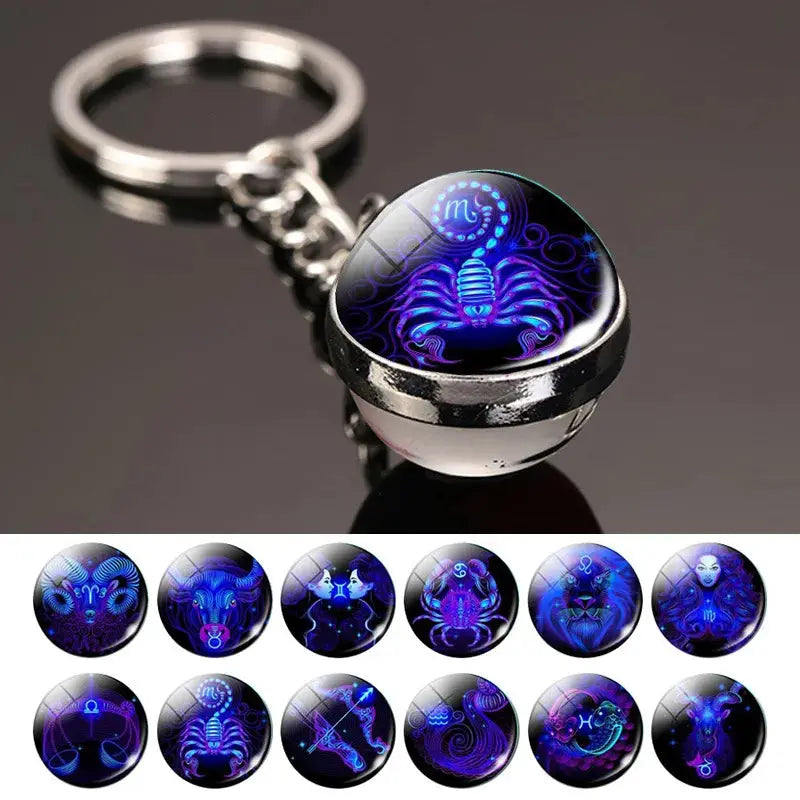 12 Constellation Keychain with Luminous Time Stone Pendant - Creative Fashion Accessory Gift