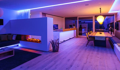 Colored LED lighting by RGBW technology, defined multicolor light by KNX DALI lighting control system