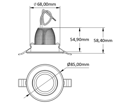 LED DALI Einbaustrahler Einbaudimension