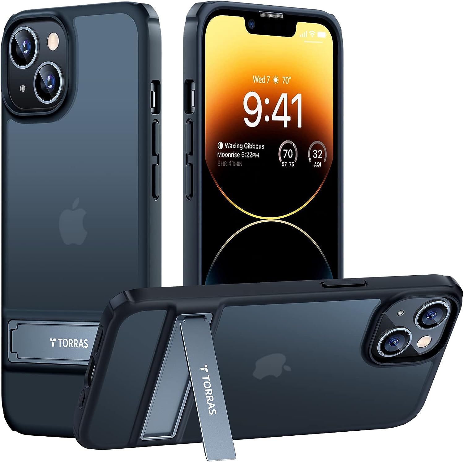 IPhone 15 Plus Case Designed by Torras - MarsClimber Military Shockproof Kickstand Slim Black Phone Case