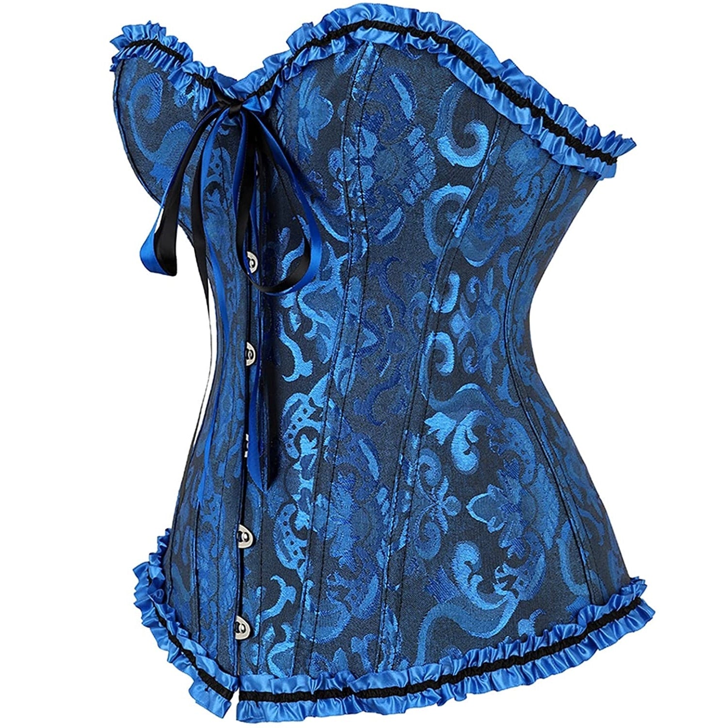 Gothic Vampire Corset Bustier Floral Satin Blue