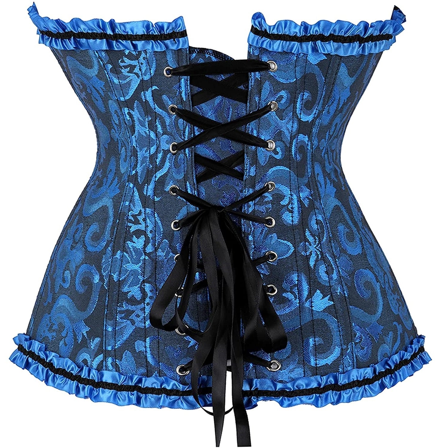 Gothic Vampire Corset Bustier Floral Satin Blue