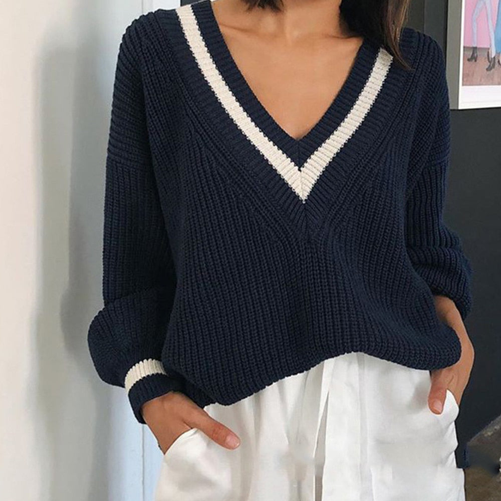 Soft Girl Preppy V Neck Sweater