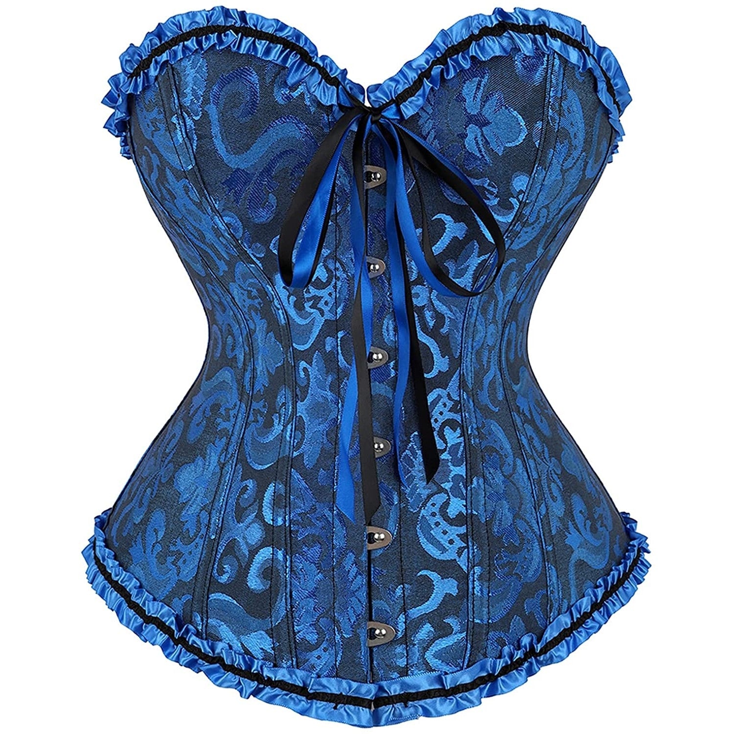 Gothic Vampire Corset Bustier Floral Satin Blue