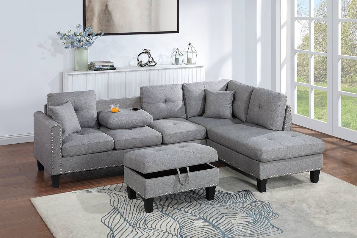 Poundex F8887 Taupe Gray Sectional