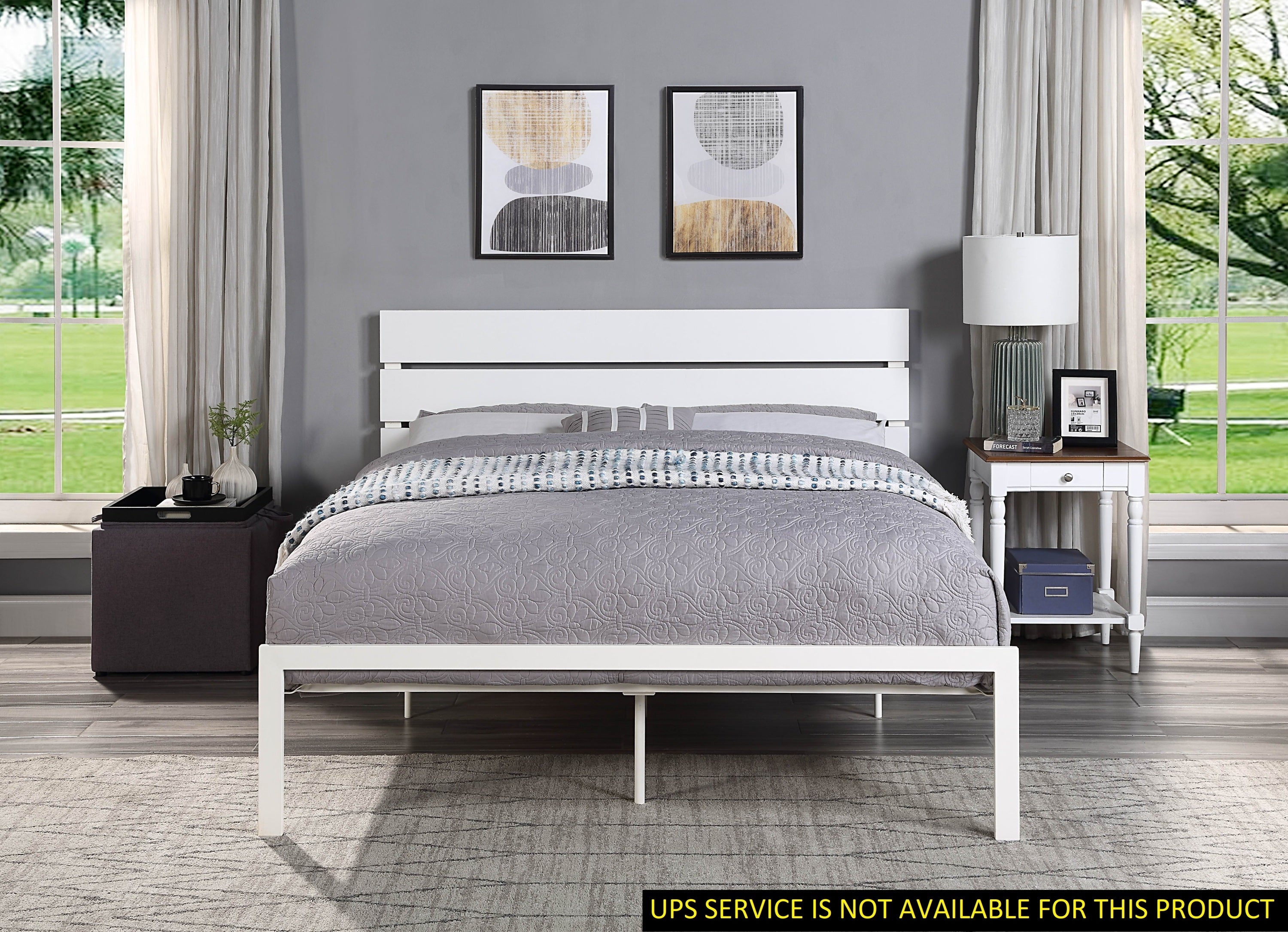 Contemporary Queen Bed 1 pc Casual Style White Metal Bed