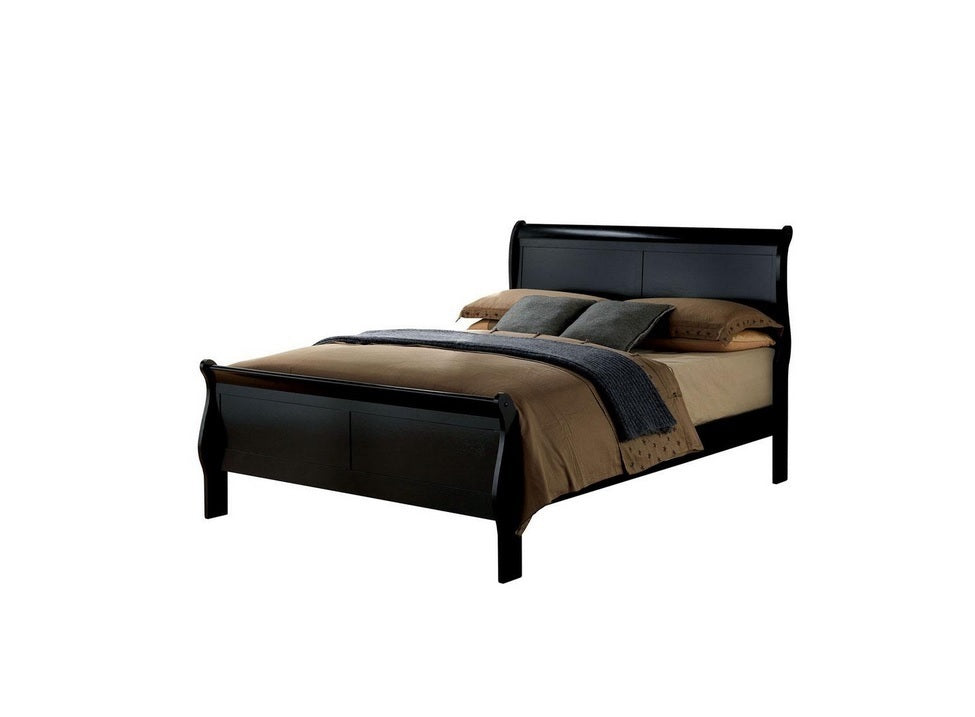 Twin Size Bed Black Louis Phillipe Solidwood 1pc Bed Bedroom Sleigh Bed