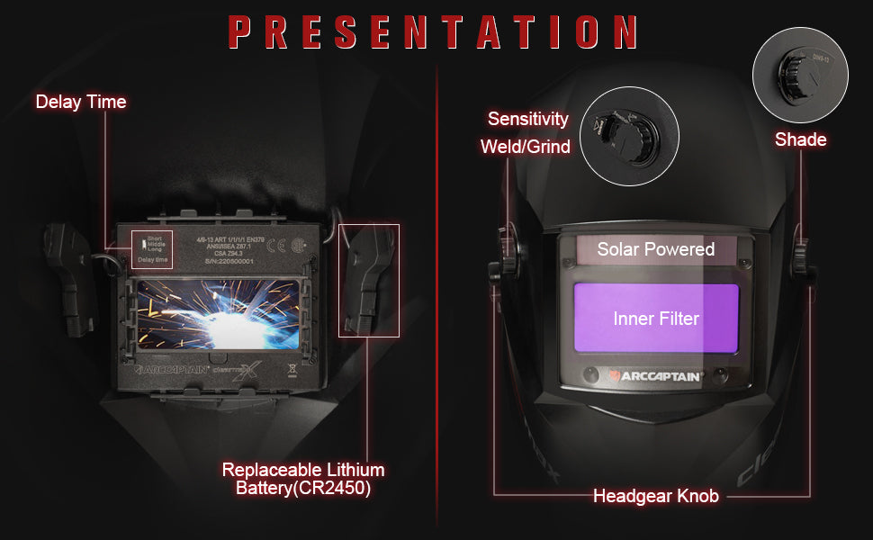 Casco de soldadura con oscurecimiento automático digital ARC/MIG/TIG