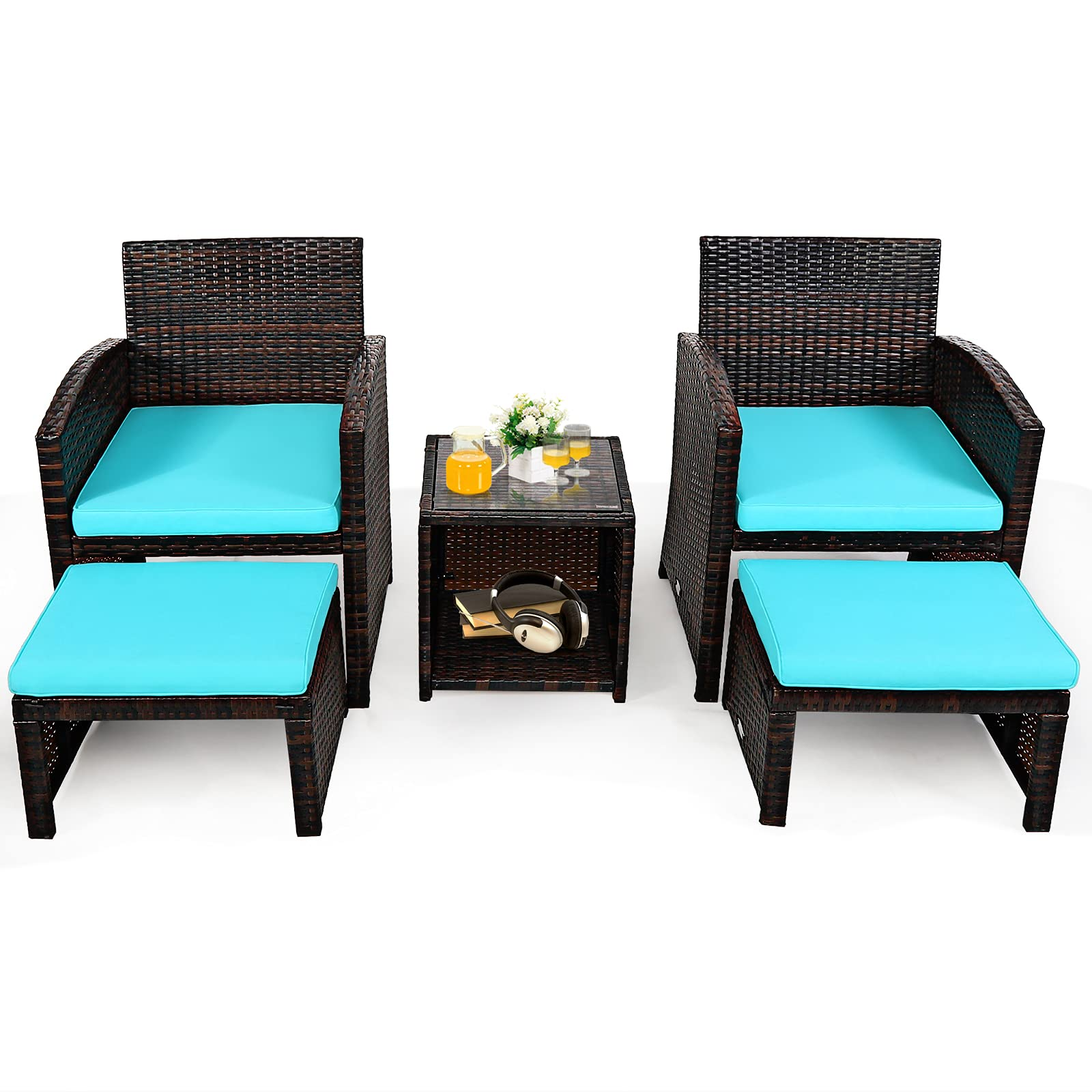 Tangkula 5 Pieces Patio Rattan Furniture Set, Outdoor Conversation Set