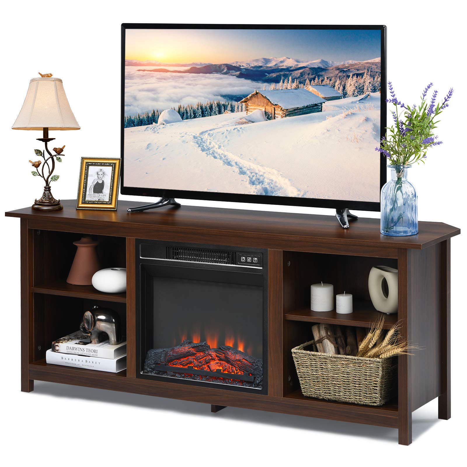 Fireplace TV Stand, 58 Inches Entertainment Media Console Center w/18 Inches 1400W Electric Fireplace