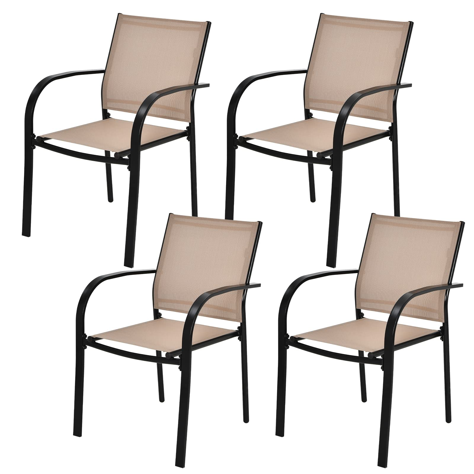 Tangkula Set of 2 Patio Dining Chairs, Outdoor Stackable Chairs with Armrests