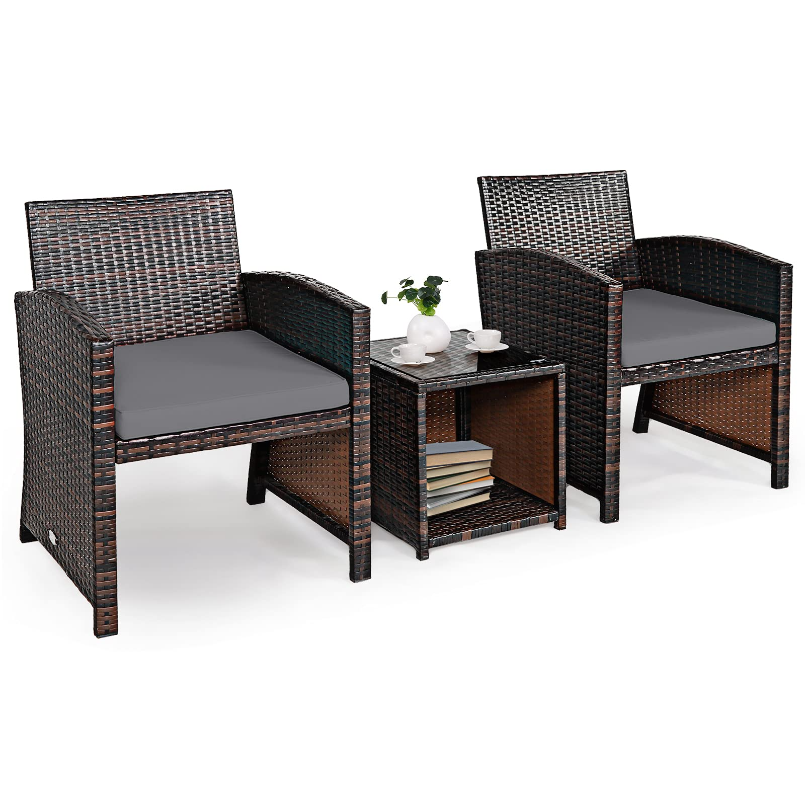 Tangkula 5 Pieces Patio Rattan Furniture Set, Outdoor Conversation Set