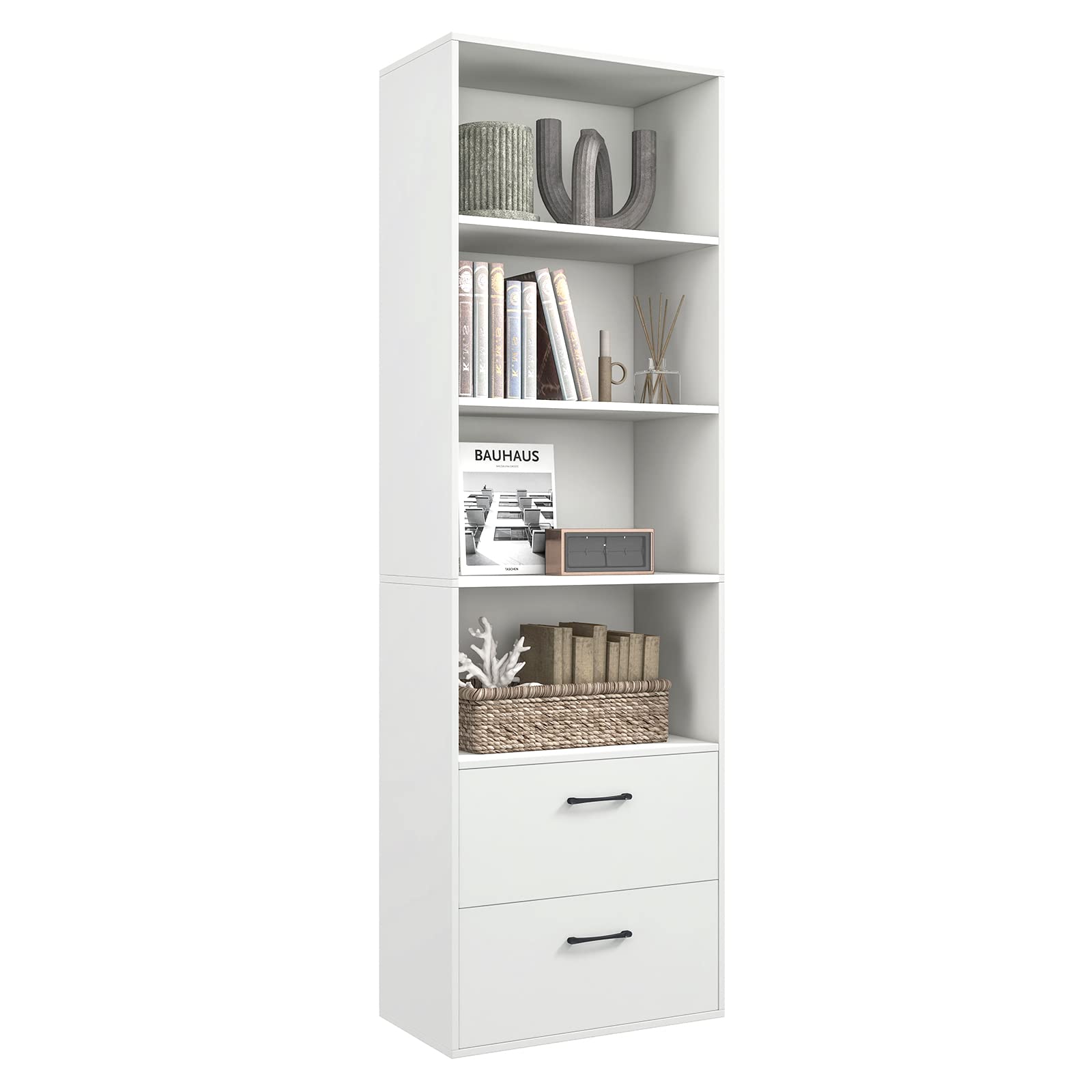 Tangkula 4 Shelf Bookcase with 2 Drawers, 74 Inches 4 Tiers Tall Open Bookshelf with 2 Slide-Out Drawers