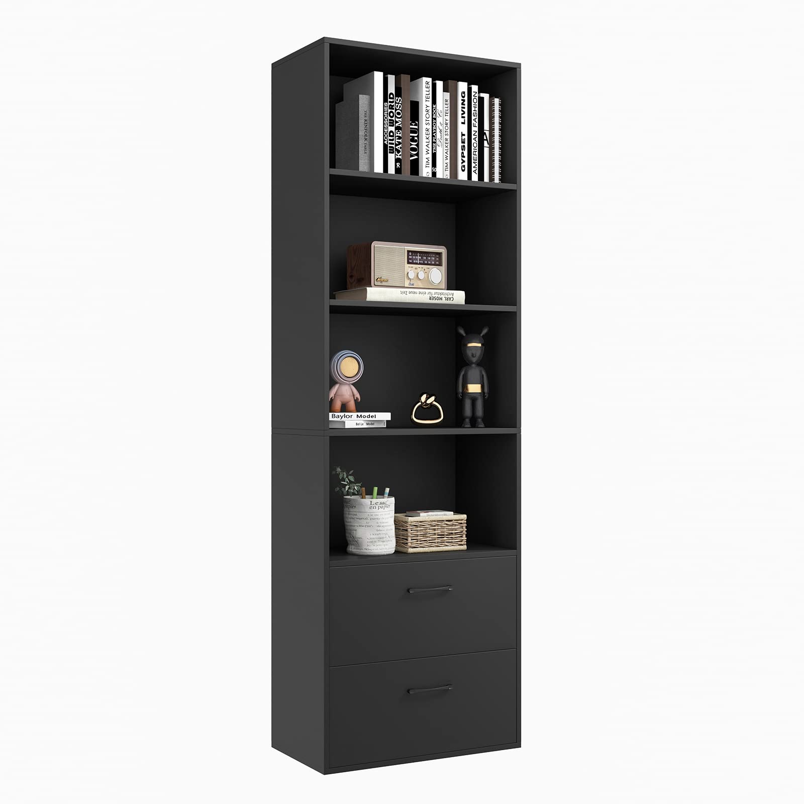 Tangkula 4 Shelf Bookcase with 2 Drawers, 74 Inches 4 Tiers Tall Open Bookshelf with 2 Slide-Out Drawers