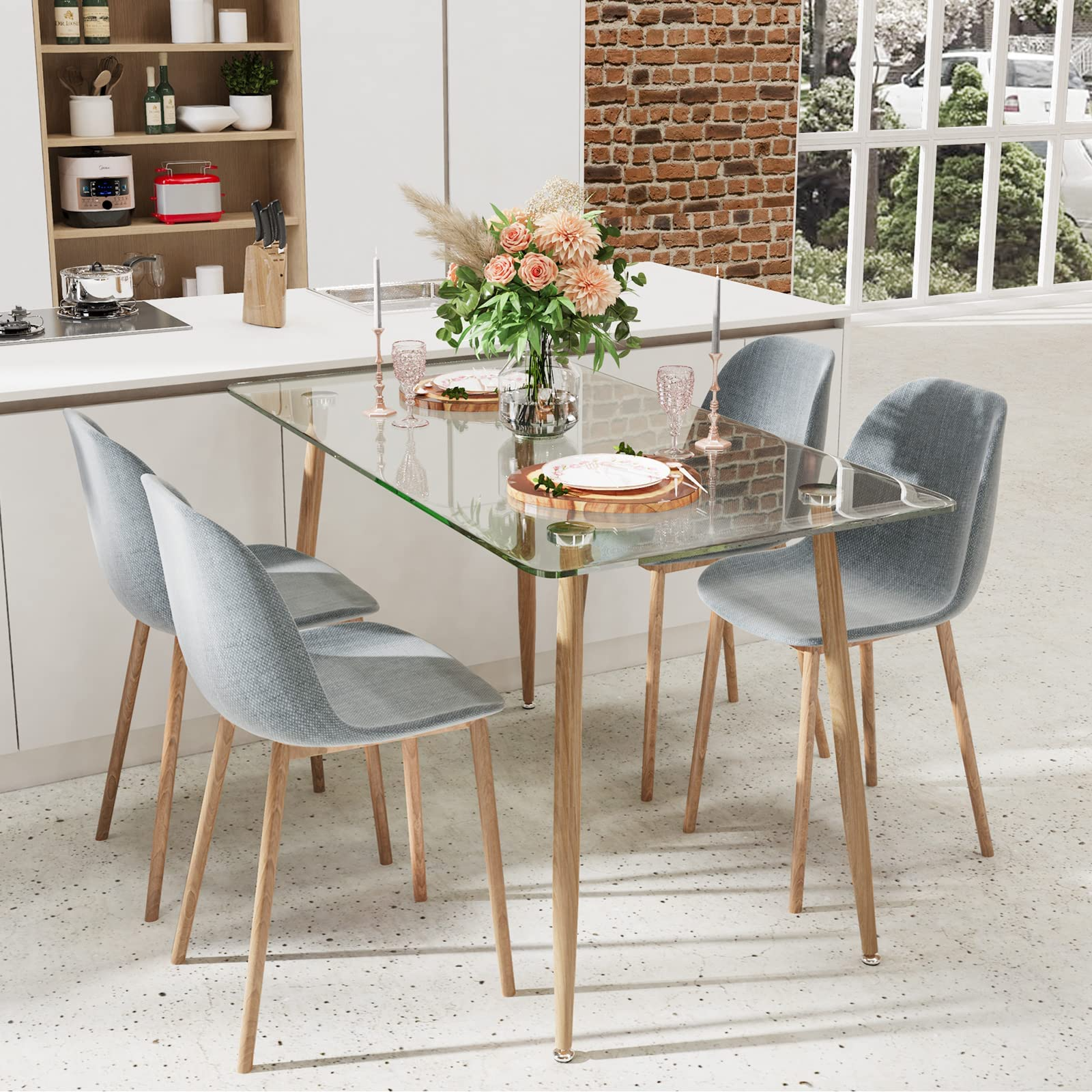 Tangkula 5 Pieces Dining Room Table Set, Modern Table & Chair Set for 4