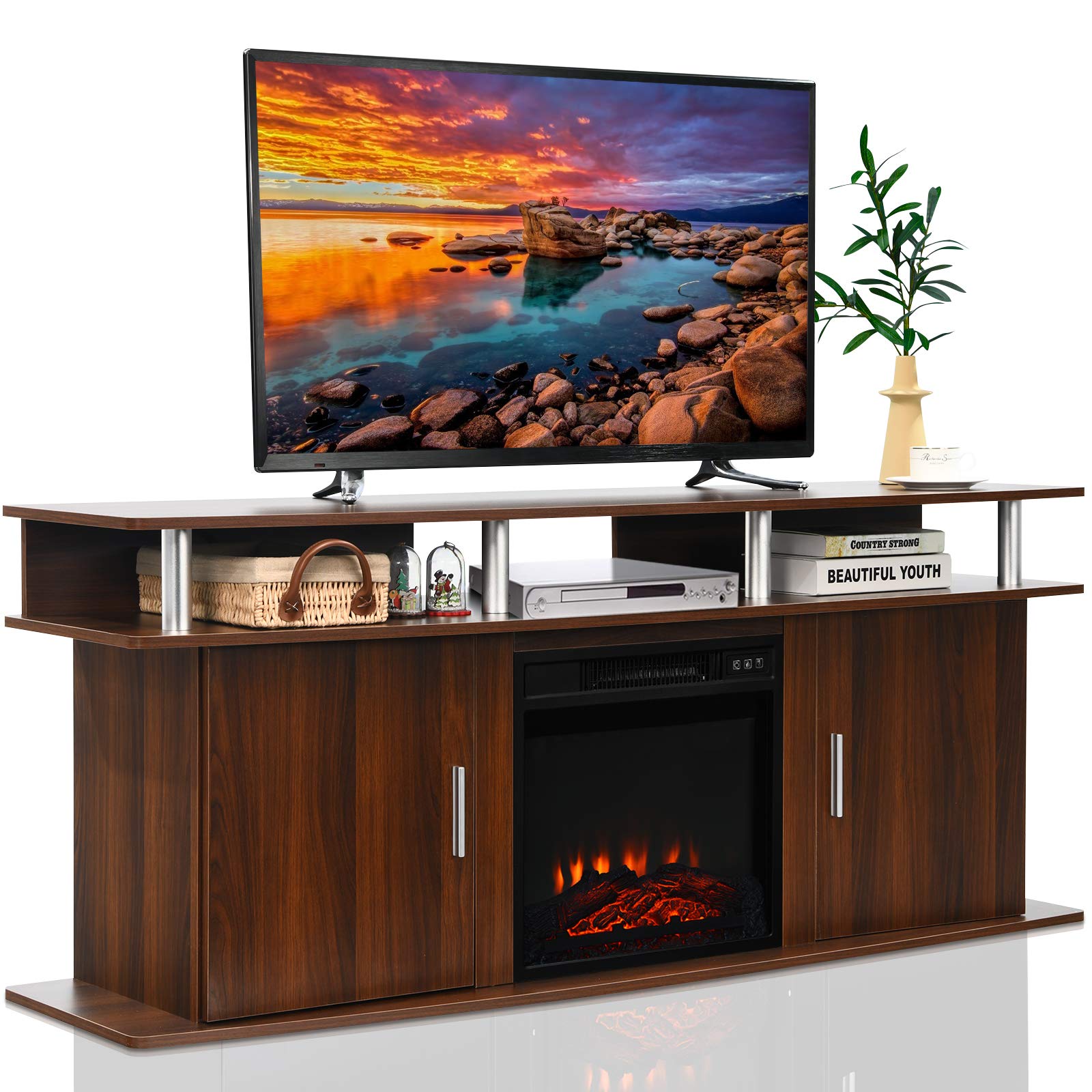 Fireplace TV Stand, Modern Media Console Table for TVs up to 70 Inches, Entertainment Center