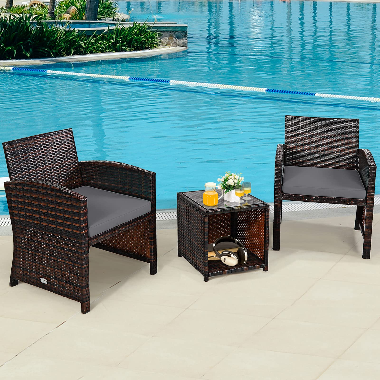 Tangkula 5 Pieces Patio Rattan Furniture Set, Outdoor Conversation Set