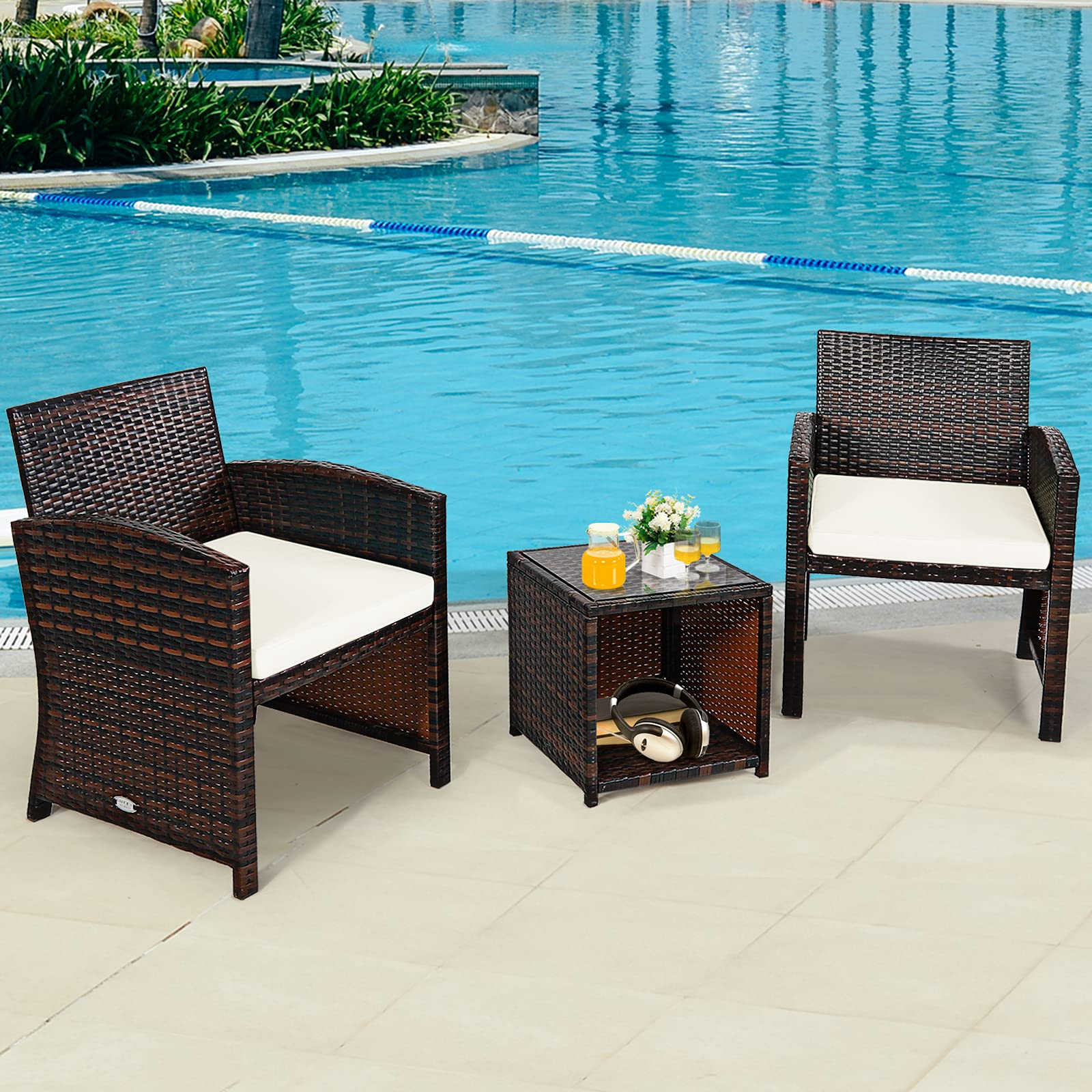 Tangkula 5 Pieces Patio Rattan Furniture Set, Outdoor Conversation Set