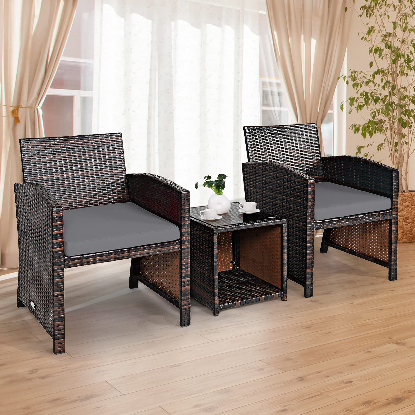 Tangkula 5 Pieces Patio Rattan Furniture Set, Outdoor Conversation Set