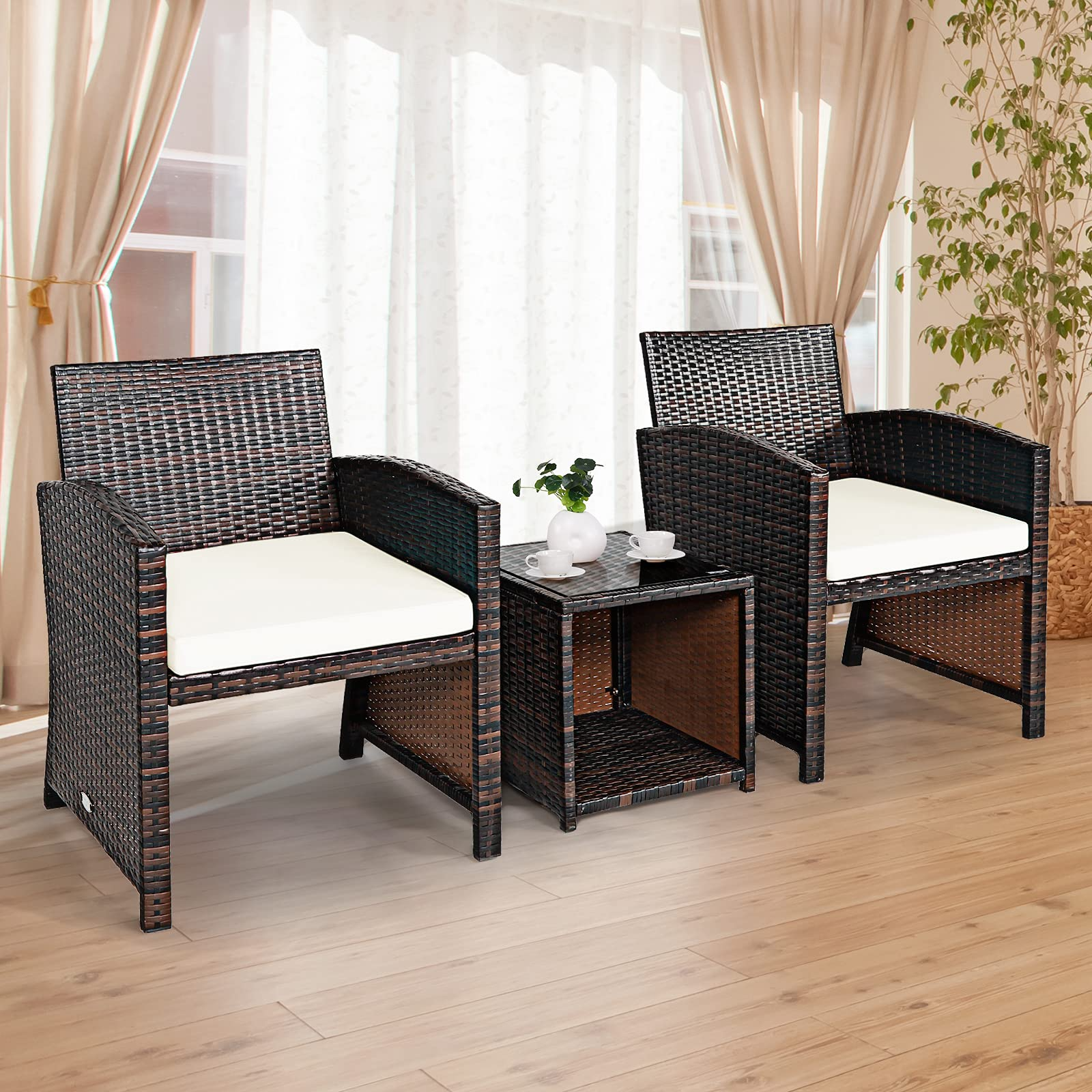 Tangkula 5 Pieces Patio Rattan Furniture Set, Outdoor Conversation Set