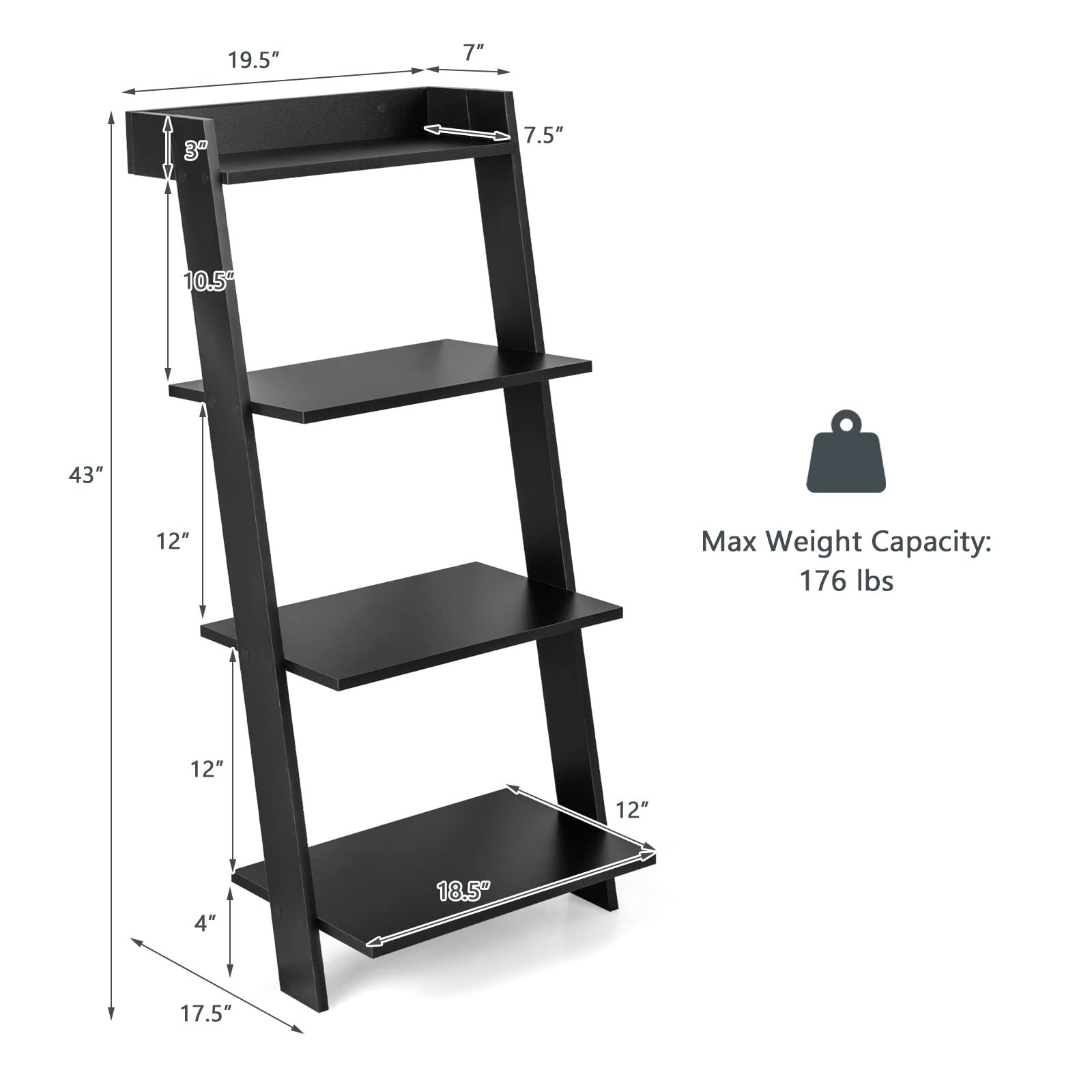 Tangkula 4 Tier Ladder Shelf, Leaning Bookshelf with Solid Wooden Frame