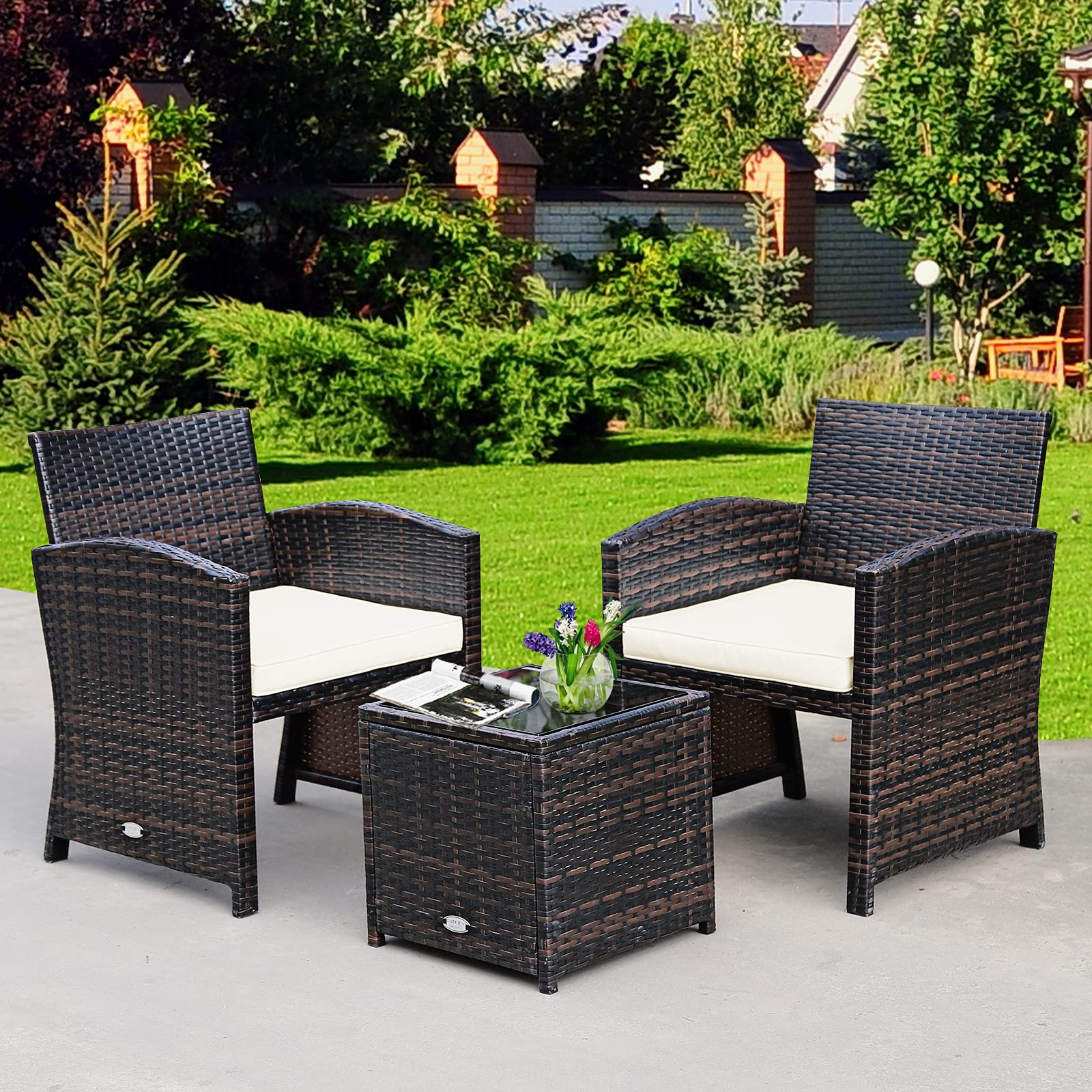 Tangkula 5 Pieces Patio Rattan Furniture Set, Outdoor Conversation Set