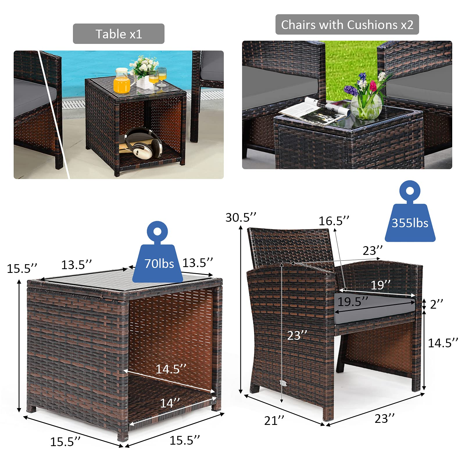 Tangkula 5 Pieces Patio Rattan Furniture Set, Outdoor Conversation Set