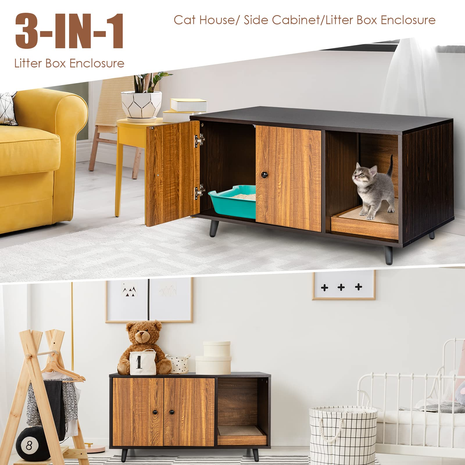 Tangkula Cat Litter Box Enclosure, Cat Washroom W/Divider