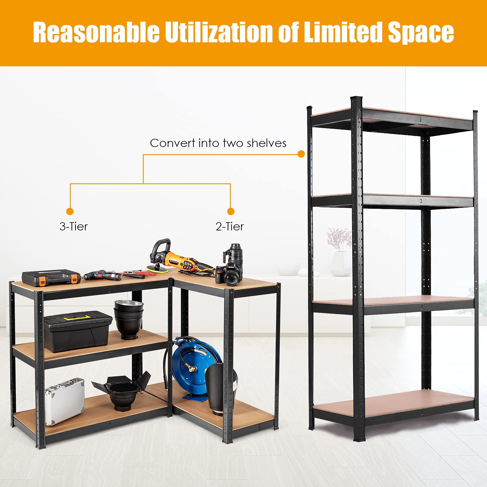 TANGKULA Home Garage Multi-Use Storage Rack with Adjustable Shelves, 4-Tier Garage Shelf