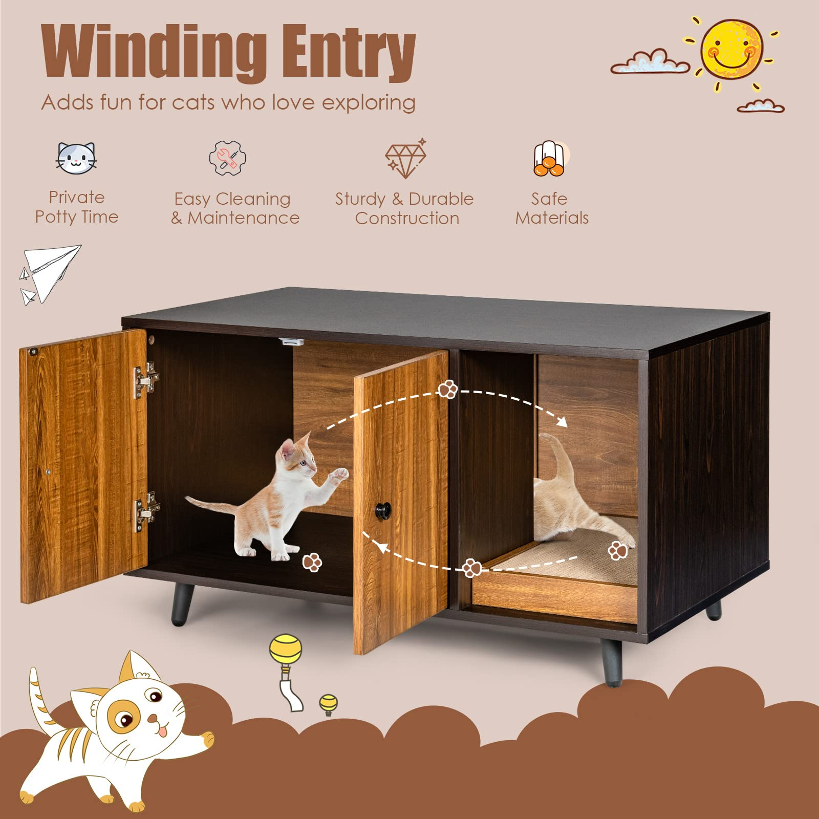 Tangkula Cat Litter Box Enclosure, Cat Washroom W/Divider