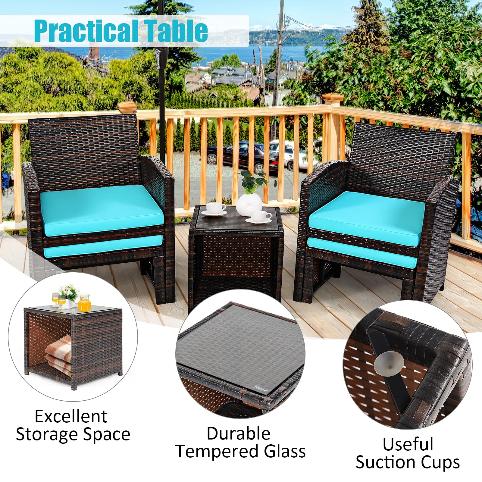 Tangkula 5 Pieces Patio Rattan Furniture Set, Outdoor Conversation Set