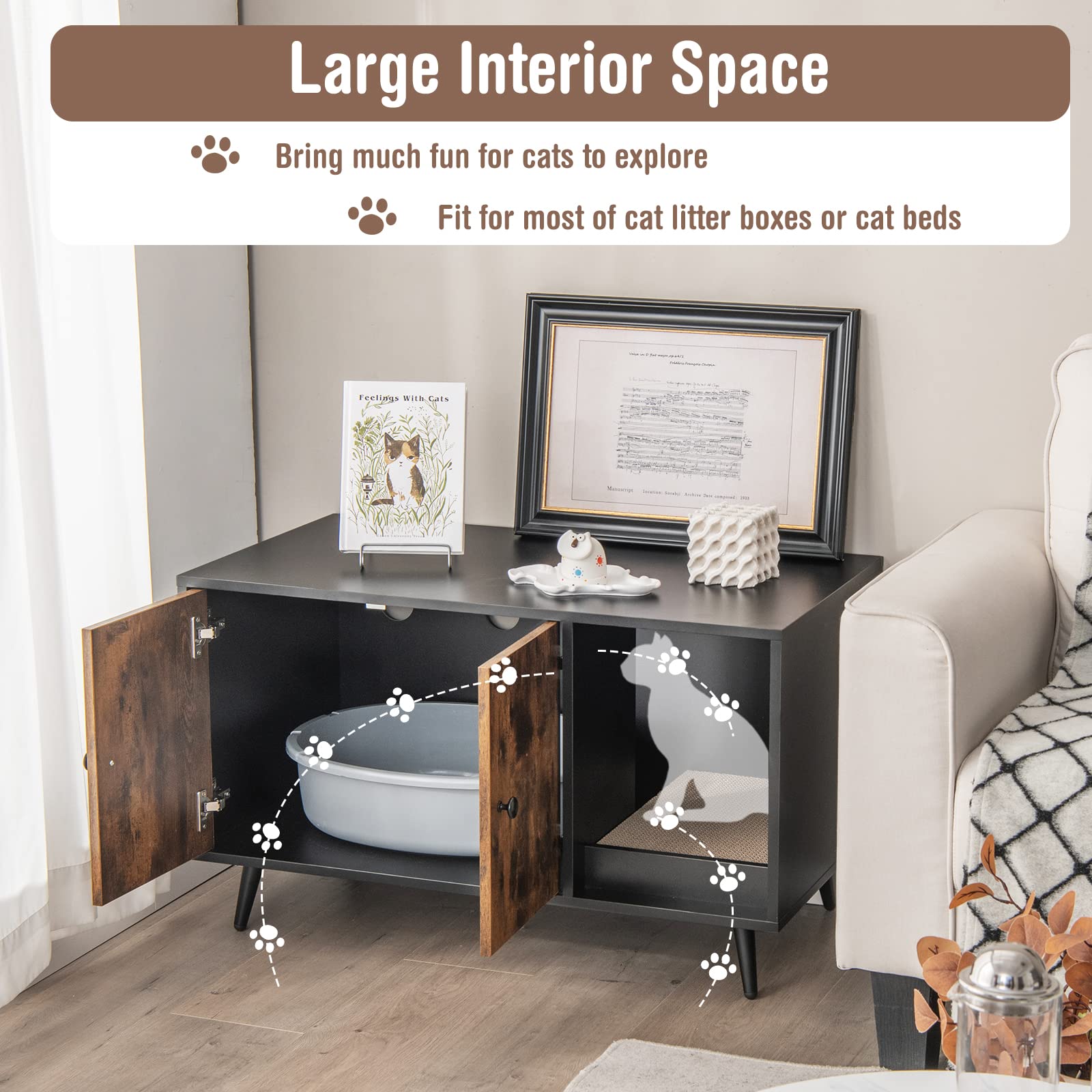 Tangkula Cat Litter Box Enclosure, Cat Washroom W/Divider