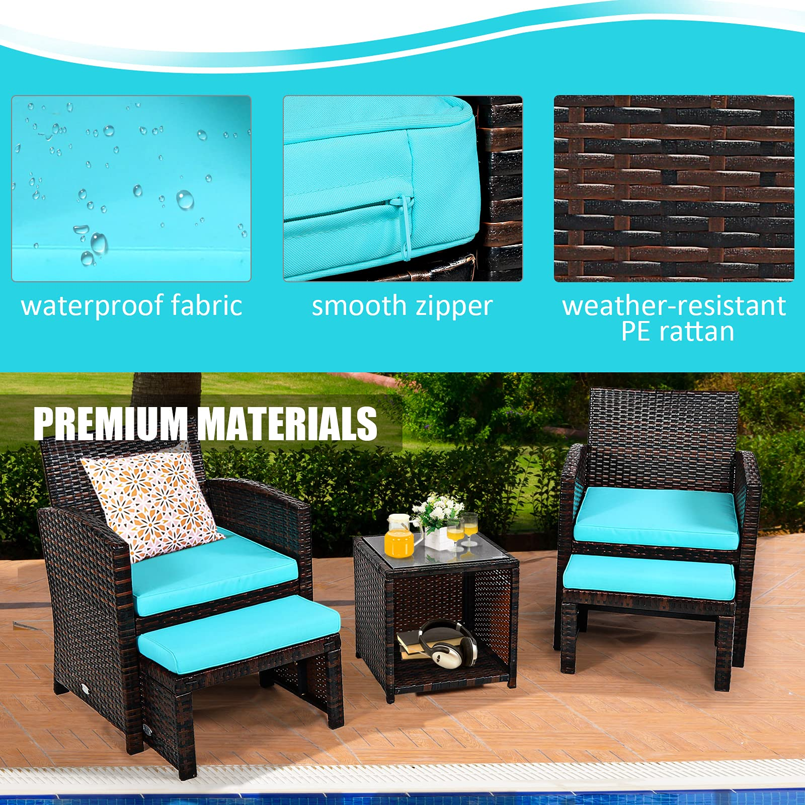 Tangkula 5 Pieces Patio Rattan Furniture Set, Outdoor Conversation Set