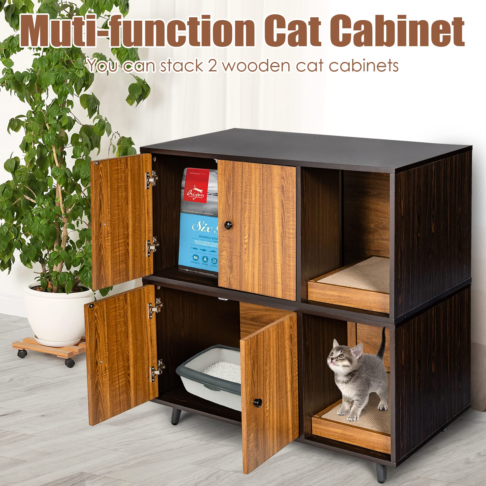 Tangkula Cat Litter Box Enclosure, Cat Washroom W/Divider