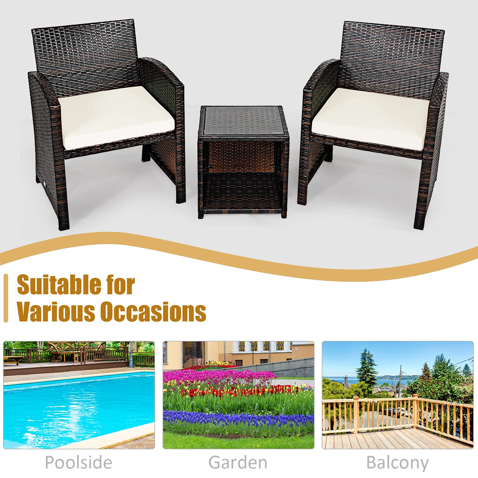 Tangkula 5 Pieces Patio Rattan Furniture Set, Outdoor Conversation Set