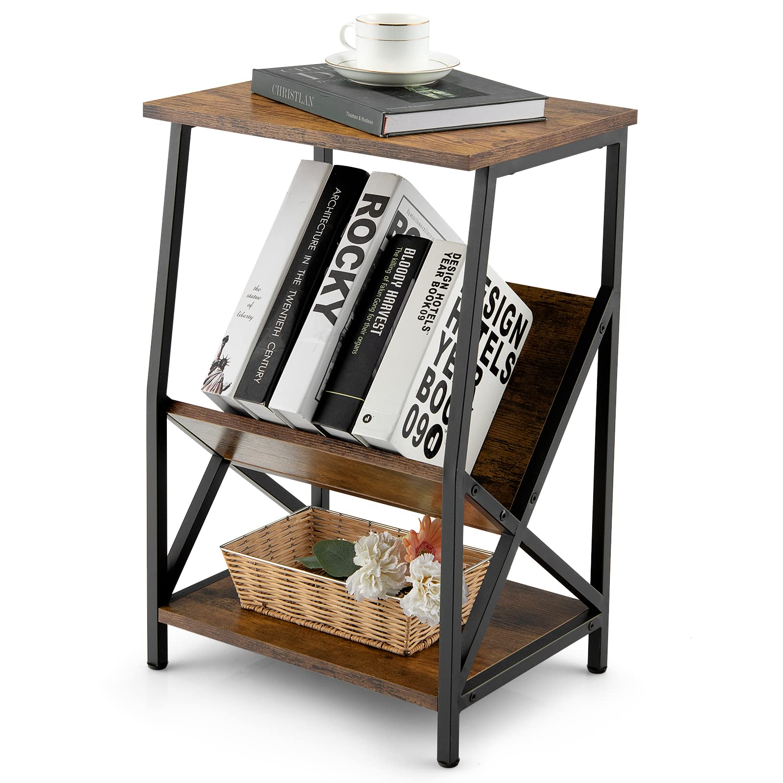 3-Tier Accent End Table with Book Record Shelve