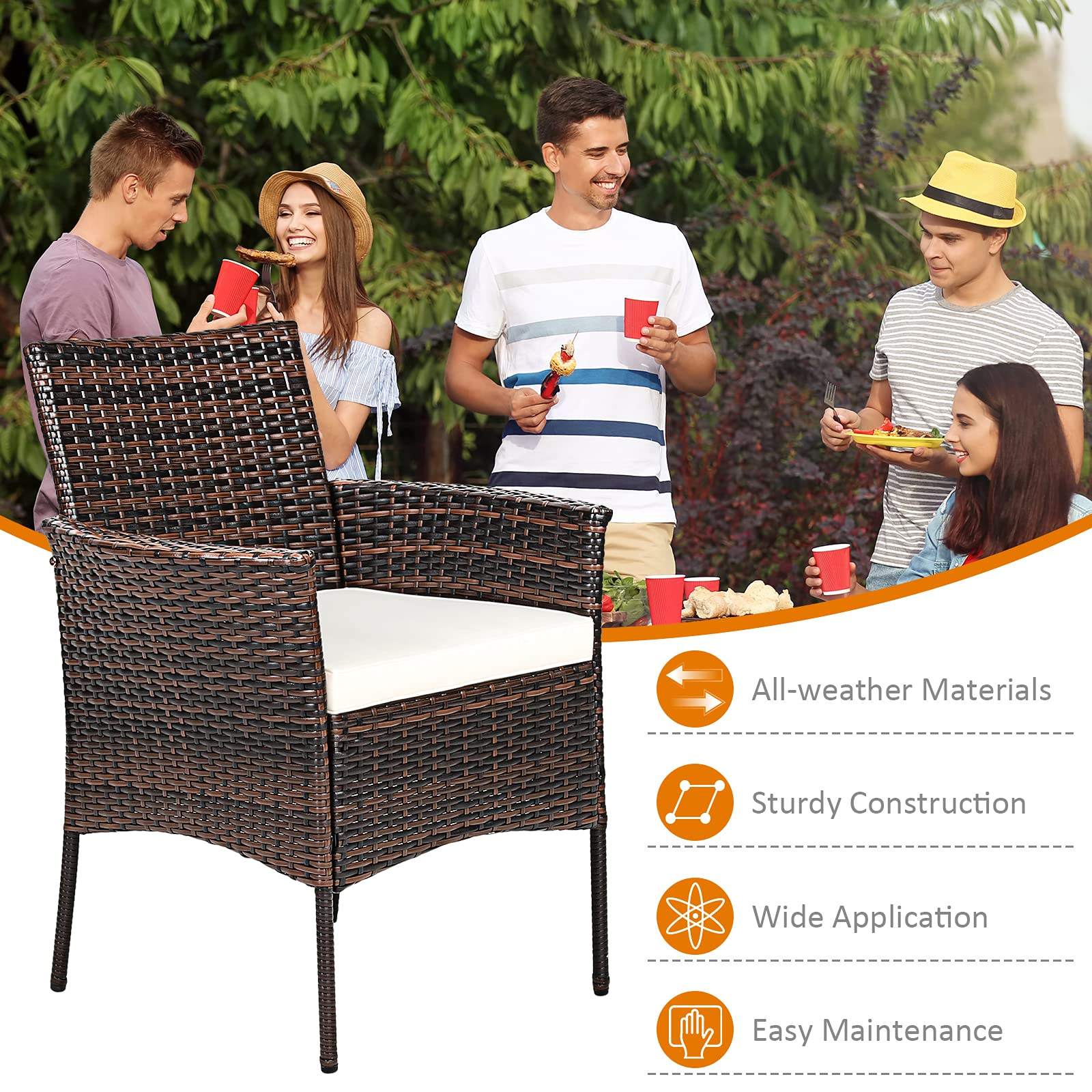 Outdoor PE Rattan Armchairs with Removable Cushions