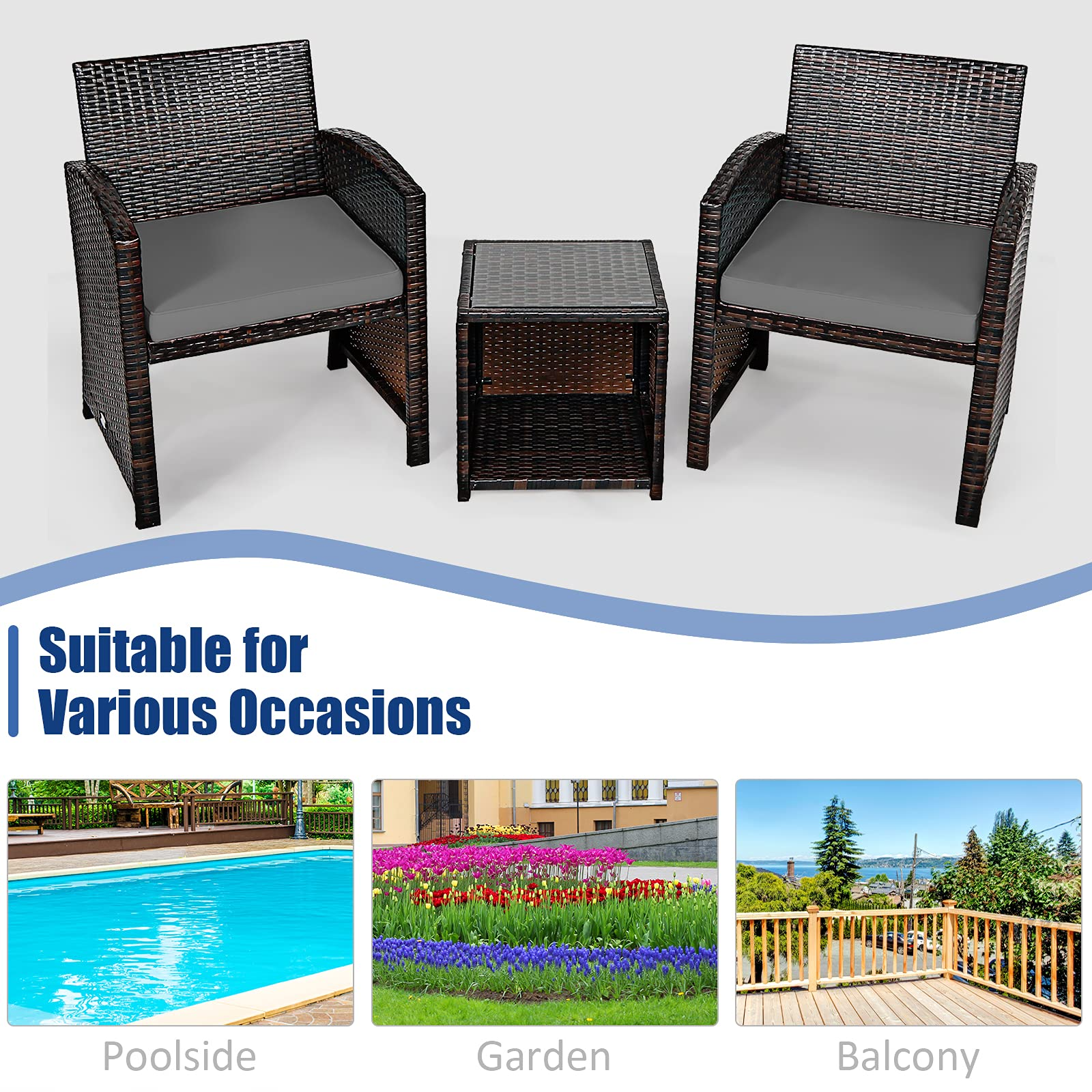 Tangkula 5 Pieces Patio Rattan Furniture Set, Outdoor Conversation Set