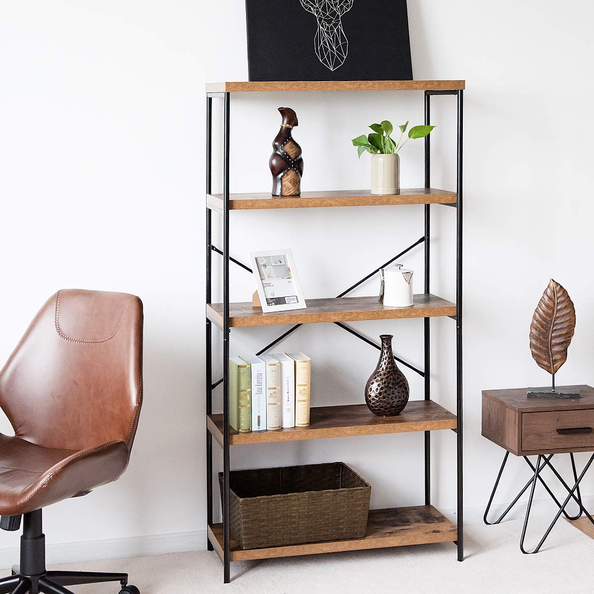 Tangkula 5-Tier Bookcase, Rustic Industrial Bookshelf