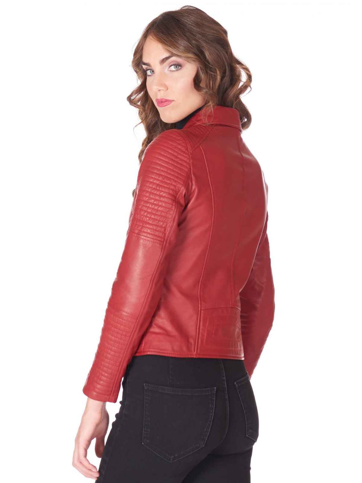 high quality Womens red leather Motorcycle jacket