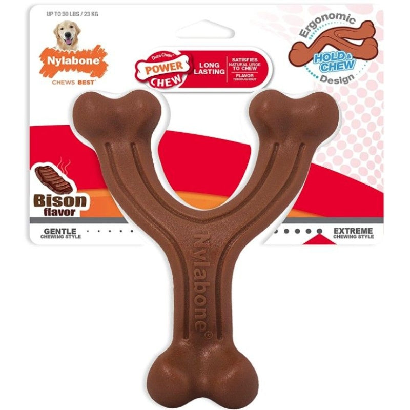 Nylabone Power Chew Wishbone Dog Chew Toy Bison Flavor - Giant