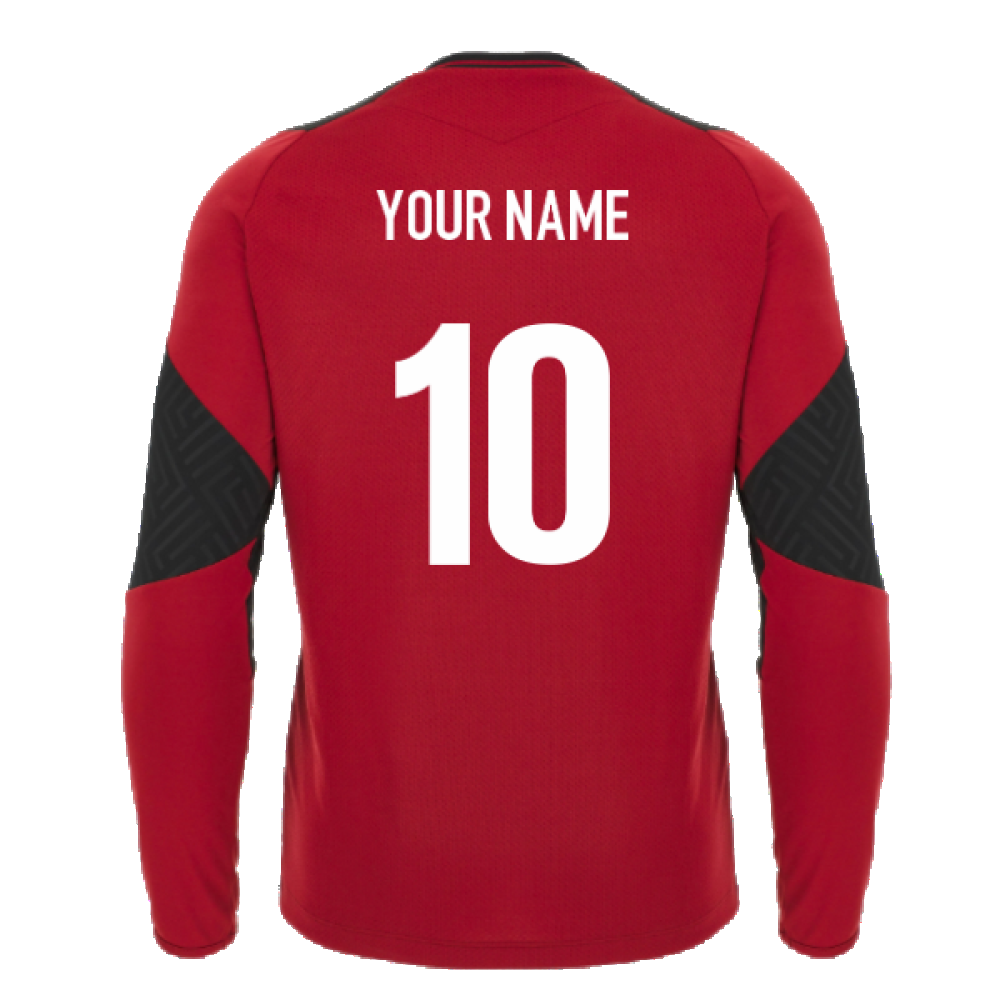 2023-2024 Wales Rugby Long Sleeve Training Tee (Red) (Your Name)