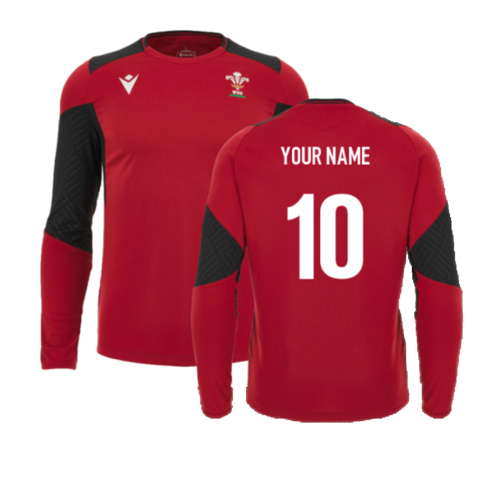 2023-2024 Wales Rugby Long Sleeve Training Tee (Red) (Your Name)