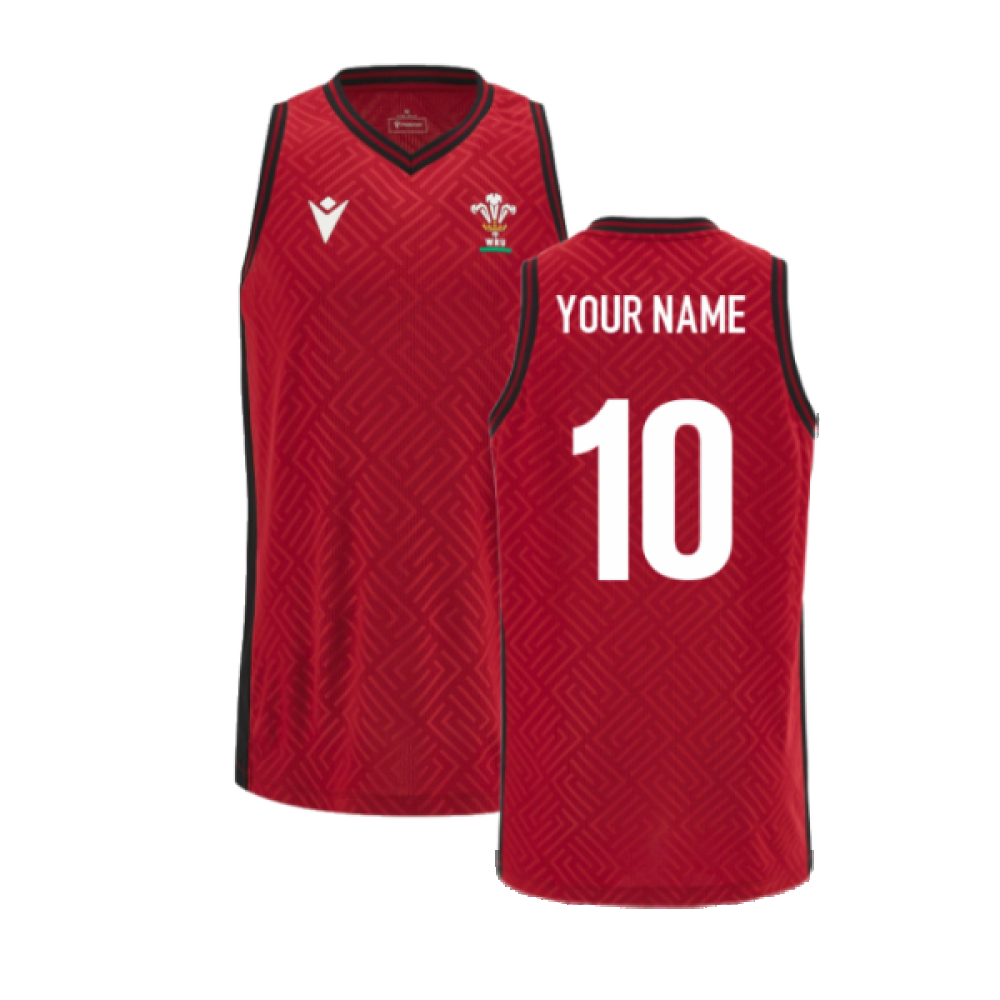 2023-2024 Wales Rugby Basketball Singlet (Red) (Your Name)