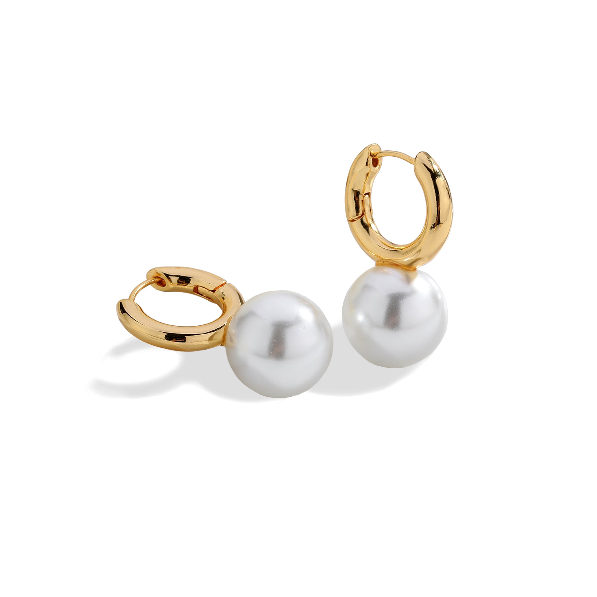 Classicharms Golden Pearl Drop Hoop Earrings
