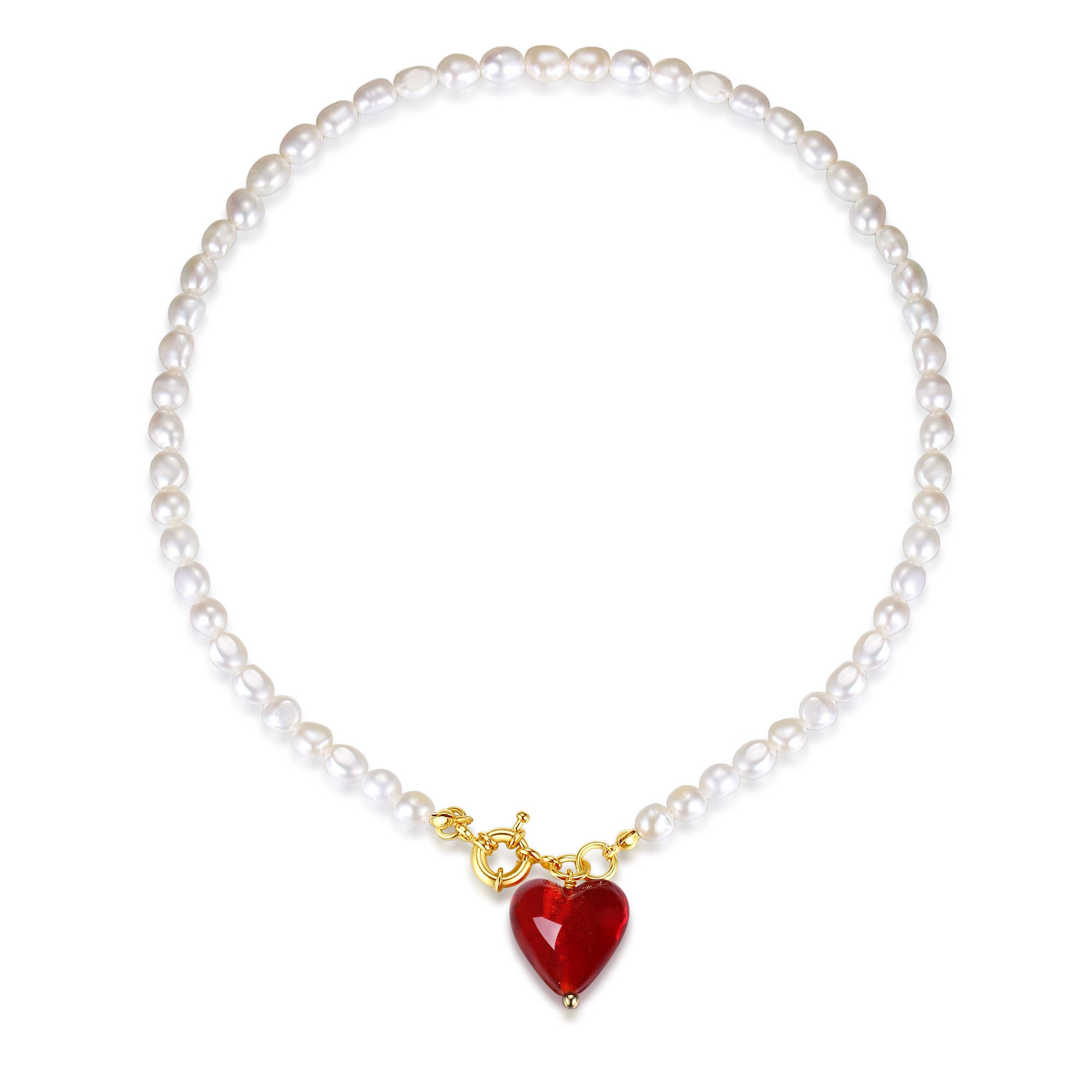 Classicharms Esmée Red Glaze Heart Pendant Pearl Necklace